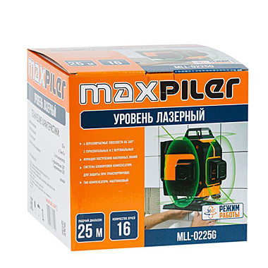 Уровень лазерный MLL-0225G (раб диап 25 м, зел.лазер 360гр, 16 лучей, Li-ion)